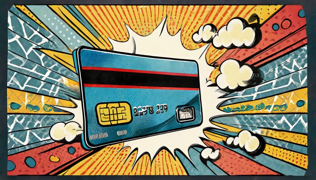 Bad content marketing centers the product, not the customer. A comic book cover featuring a debit card.