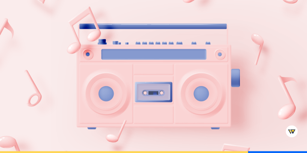 A very cute illustration of a pink tape player.